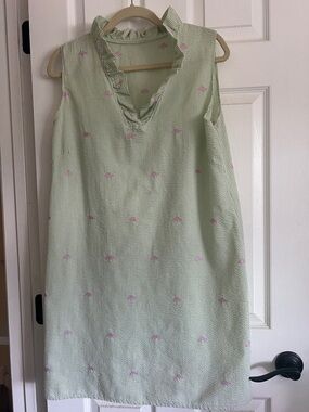 Sleeveless  Ruffled  Dress in Pastel Green with Pink embroidered turtles.